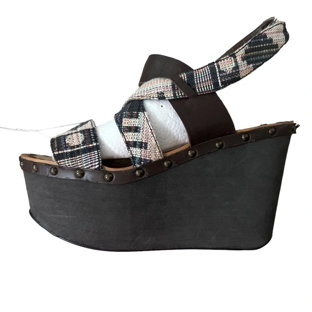 Joe’s Platform Wedge Studded Aztec Strapped Sandals- Size 9M